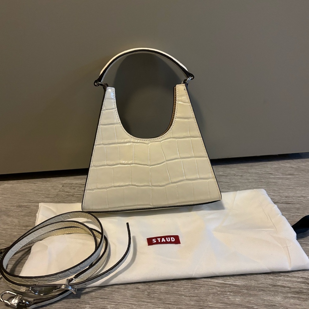 NWOT Staud Rey Croc Leather Bag in Cream
